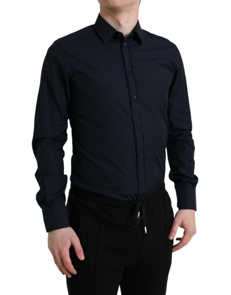 Navy Blue Slim Fit Formal GOLD Dress Shirt-Dolce & Gabbana-LabelTerrace.com