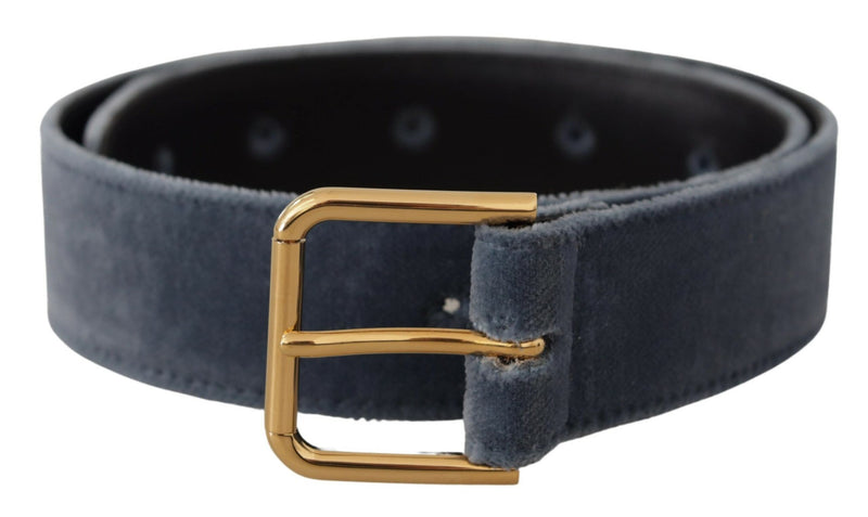 Navy Blue Velvet Gold Metal Logo Waist Buckle Belt-Dolce & Gabbana-LabelTerrace.com
