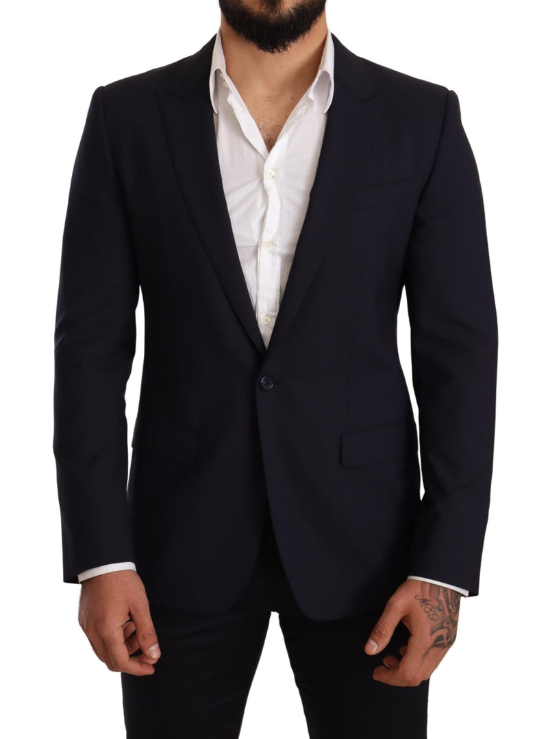 Navy Blue Wool Slim Fit MARTINI Blazer-Dolce & Gabbana-LabelTerrace.com