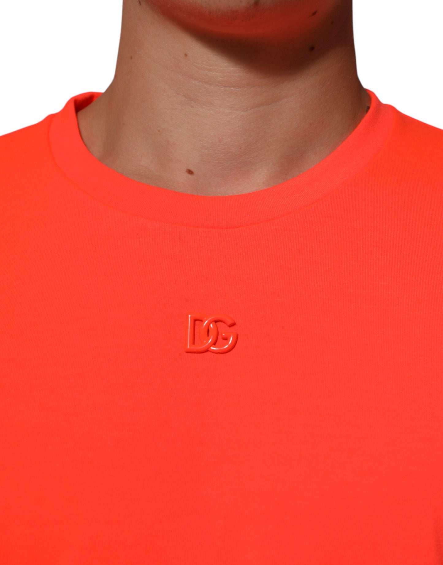 Neon Orange Polyester Men Crew Neck T-shirt