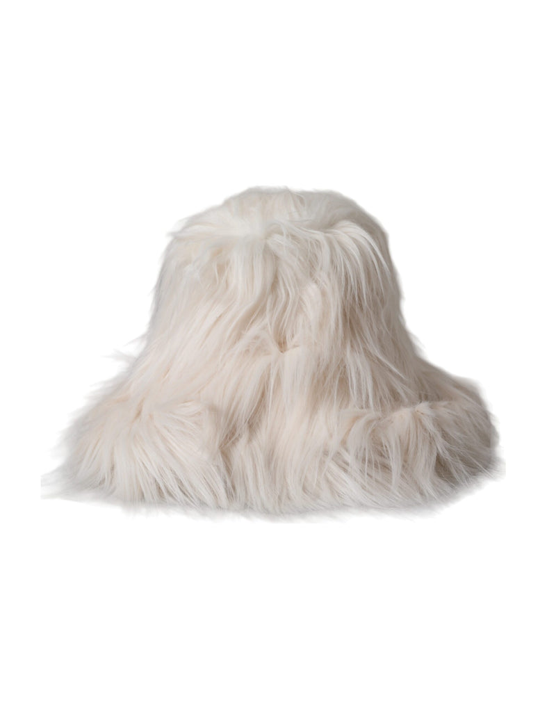 Off White Acrylic Fur Womens Bucket Hat-Dolce & Gabbana-LabelTerrace.com