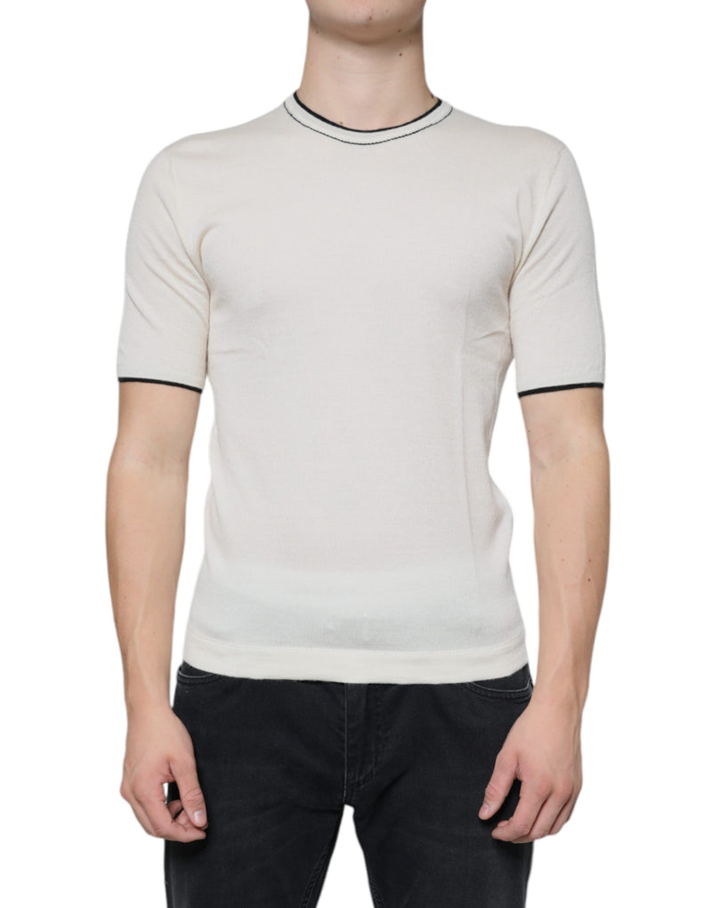 Off White Cashmere Short Sleeves T-shirt-Dolce & Gabbana-LabelTerrace.com