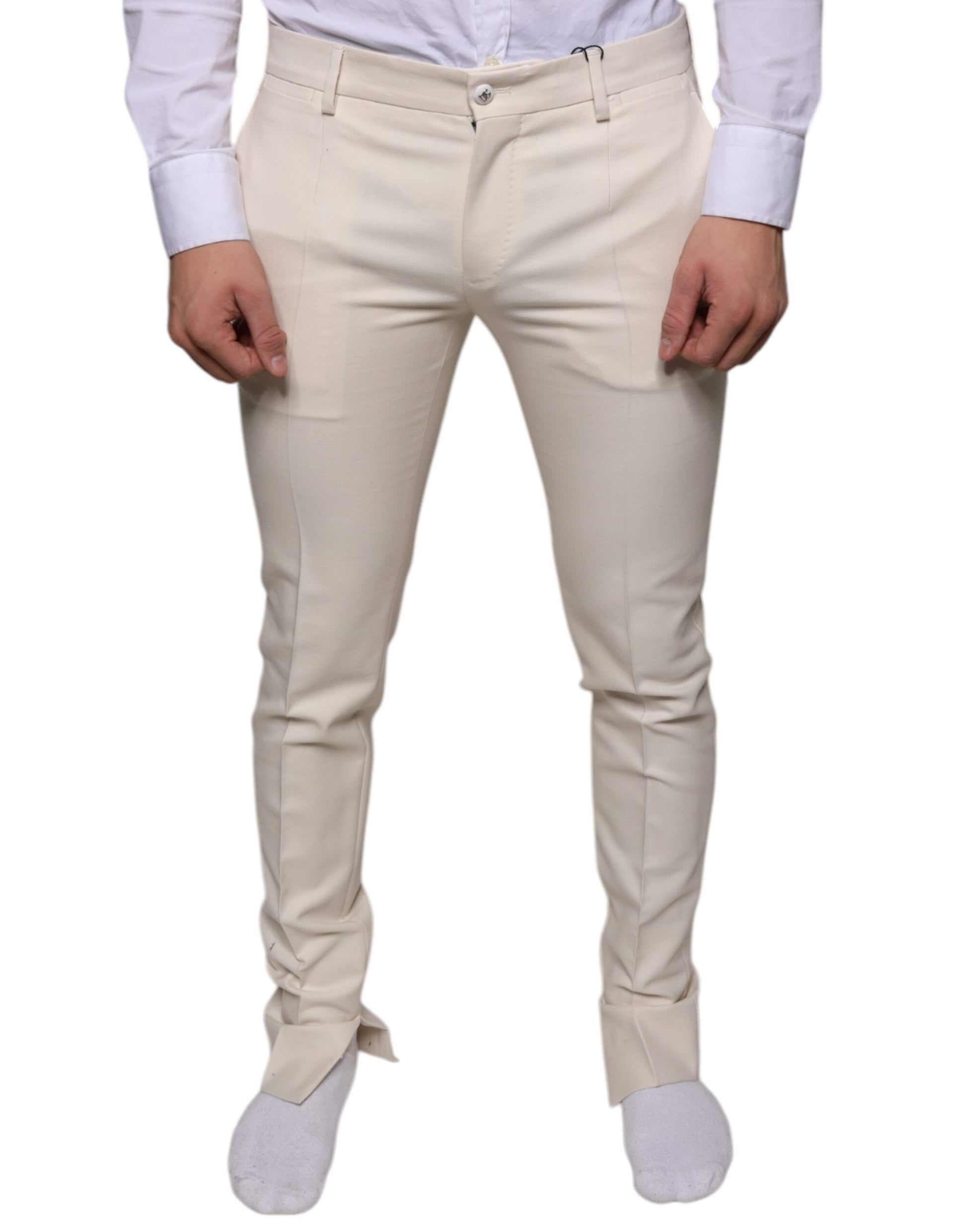 Off White Chino Wool Skinny Pants-Dolce & Gabbana-LabelTerrace.com