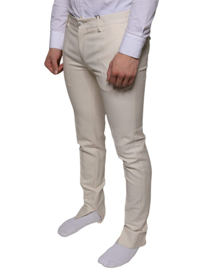 Off White Chino Wool Skinny Pants-Dolce & Gabbana-LabelTerrace.com