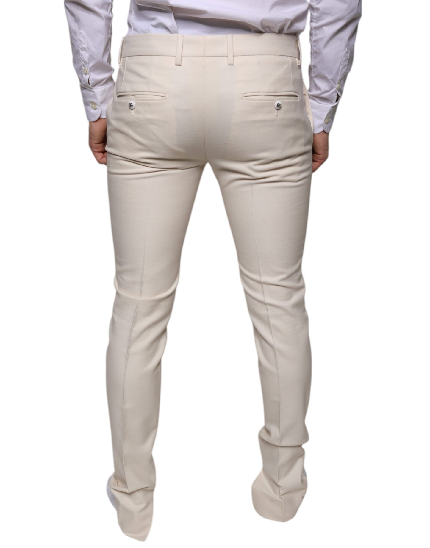 Off White Chino Wool Skinny Pants-Dolce & Gabbana-LabelTerrace.com