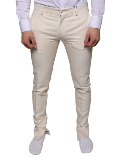 Off White Chino Wool Skinny Pants-Dolce & Gabbana-LabelTerrace.com