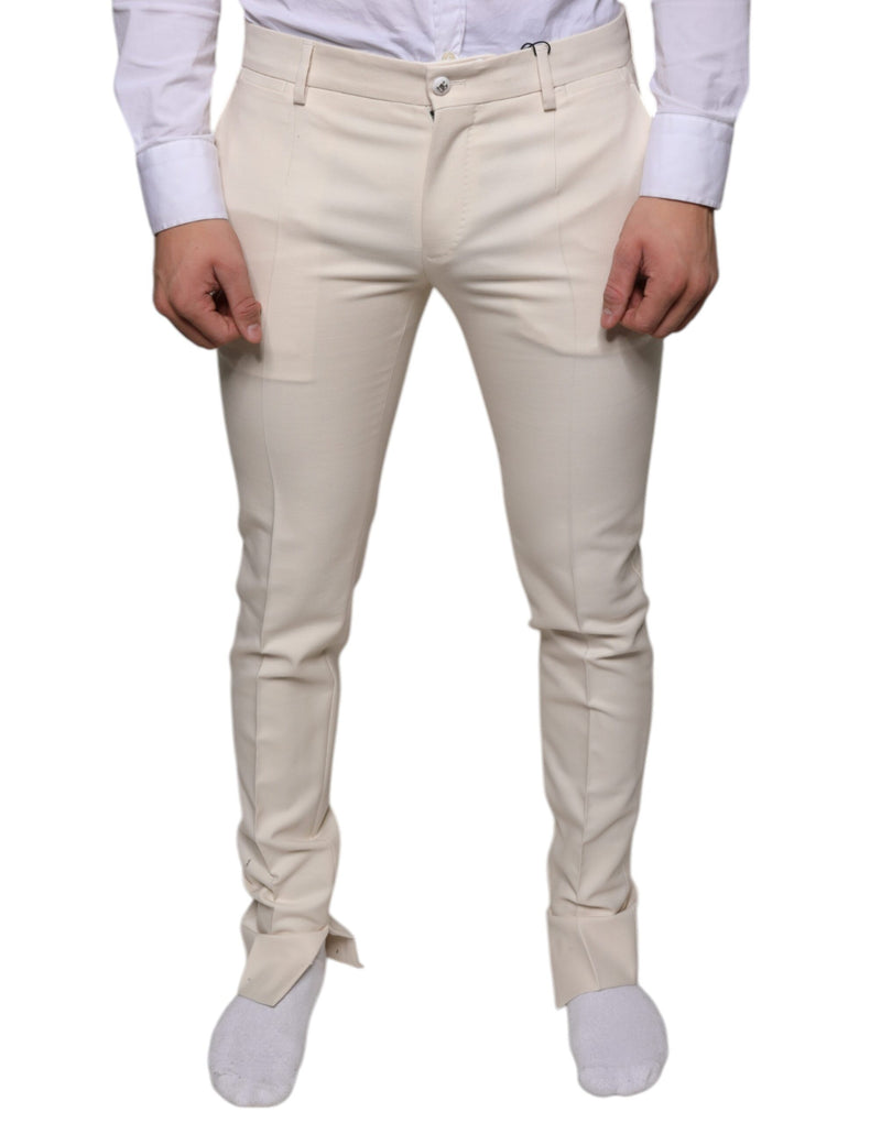Off White Chino Wool Skinny Pants-Dolce & Gabbana-LabelTerrace.com