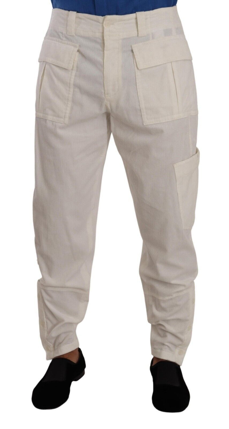 Off White Cotton Corduroy Cargo Pants-Dolce & Gabbana-LabelTerrace.com