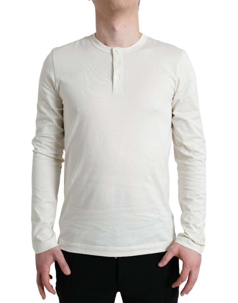 Off White Cotton Henley Pullover Sweater-Dolce & Gabbana-LabelTerrace.com