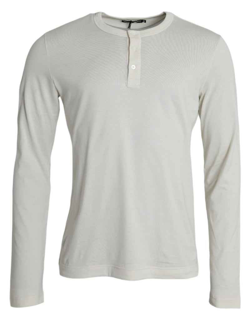 Off White Cotton Round Neck Pullover Sweater-Dolce & Gabbana-LabelTerrace.com