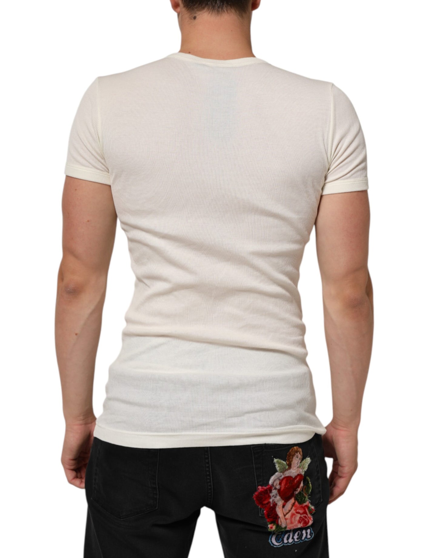 Off White Cotton Short Sleeve Henley T-shirt