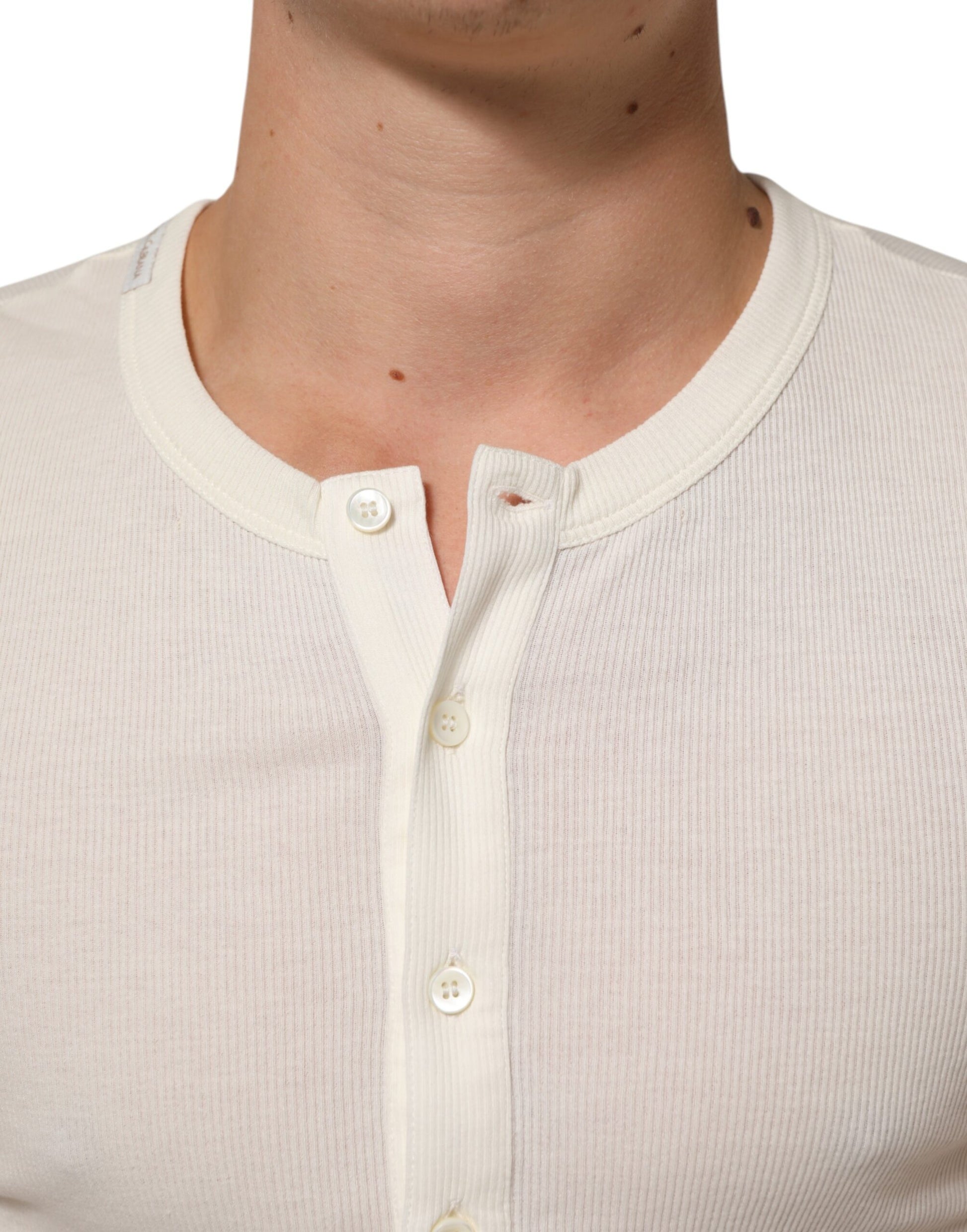 Off White Cotton Short Sleeve Henley T-shirt