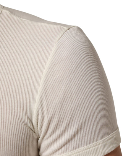 Off White Cotton Short Sleeve Henley T-shirt