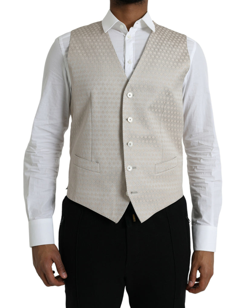 Off White Cotton Waistcoat Dress Formal Vest-Dolce & Gabbana-LabelTerrace.com