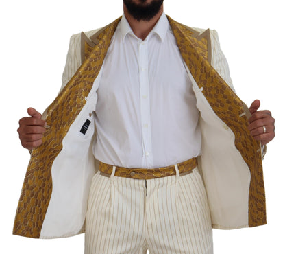 Off White Gold Striped Tuxedo Slim Fit Suit