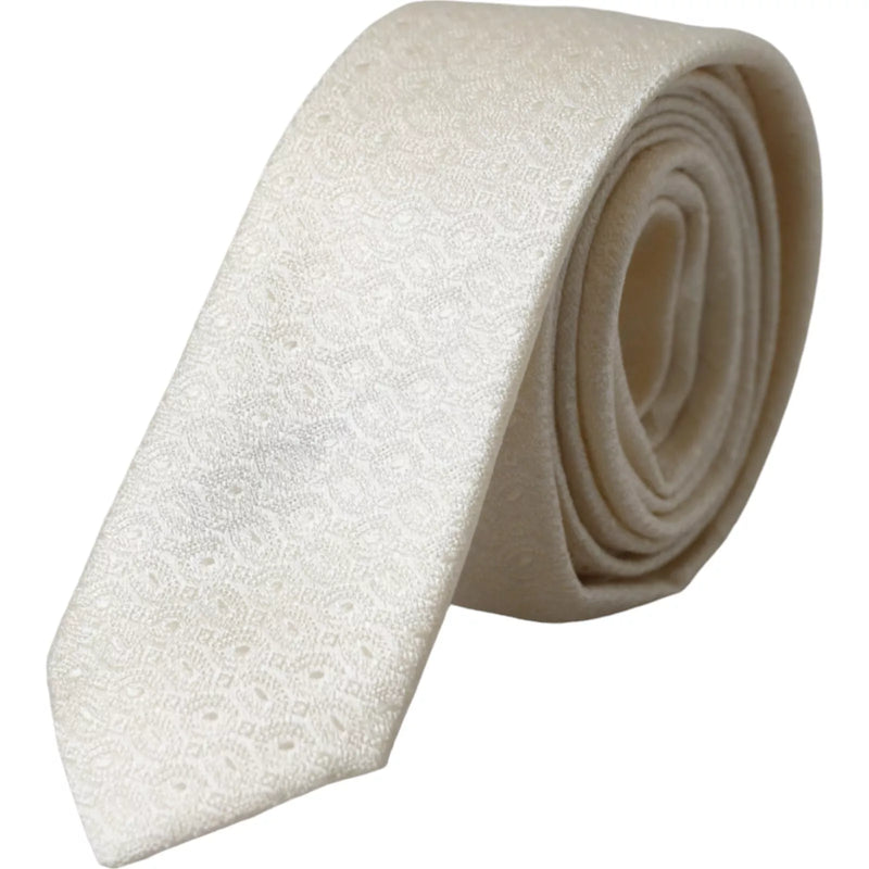 Off White Patterned Silk Adjustable Men Tie-Dolce & Gabbana-LabelTerrace.com