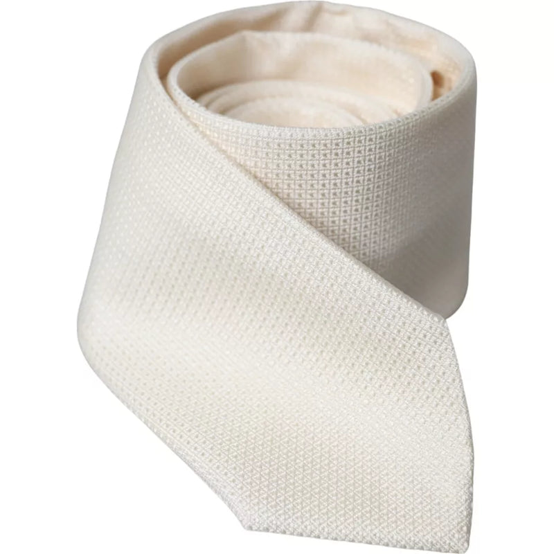 Off White Patterned Silk Classic Adjustable Tie-Dolce & Gabbana-LabelTerrace.com