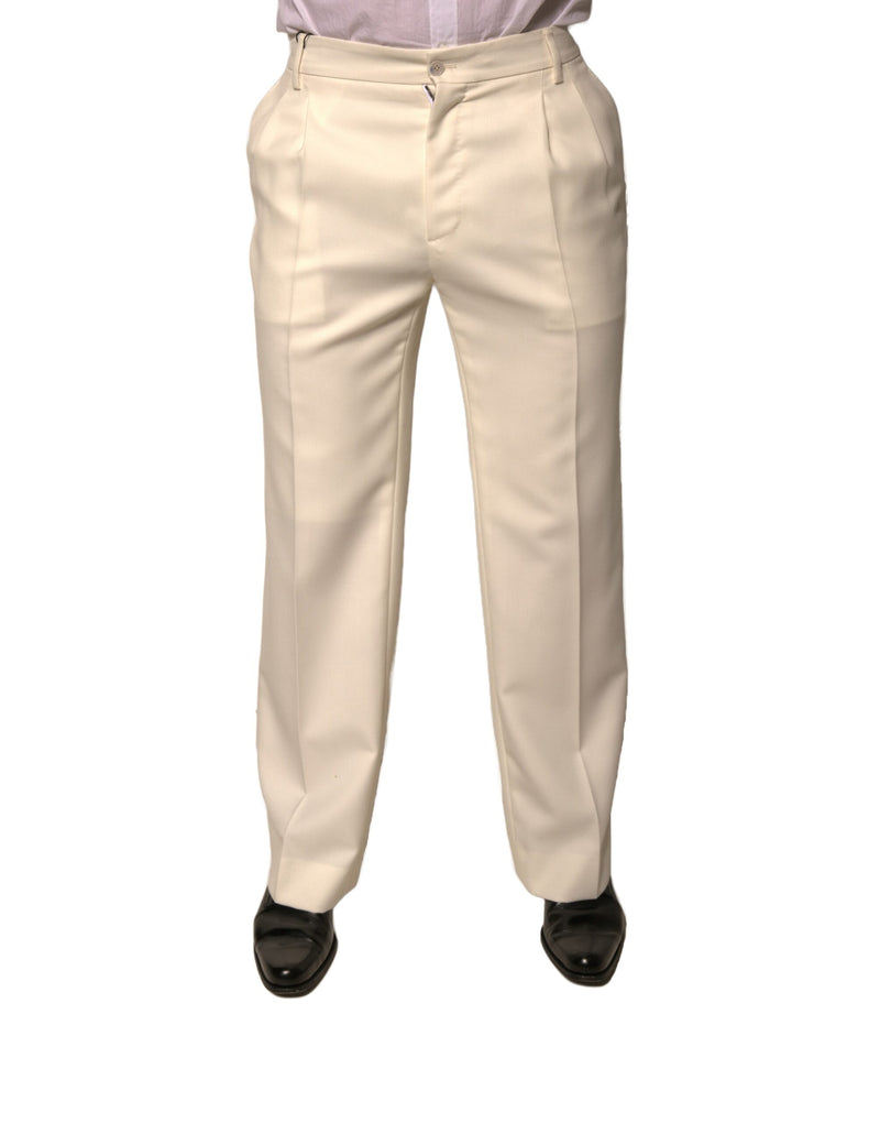 Off White Straight Dress Pants-Dolce & Gabbana-LabelTerrace.com