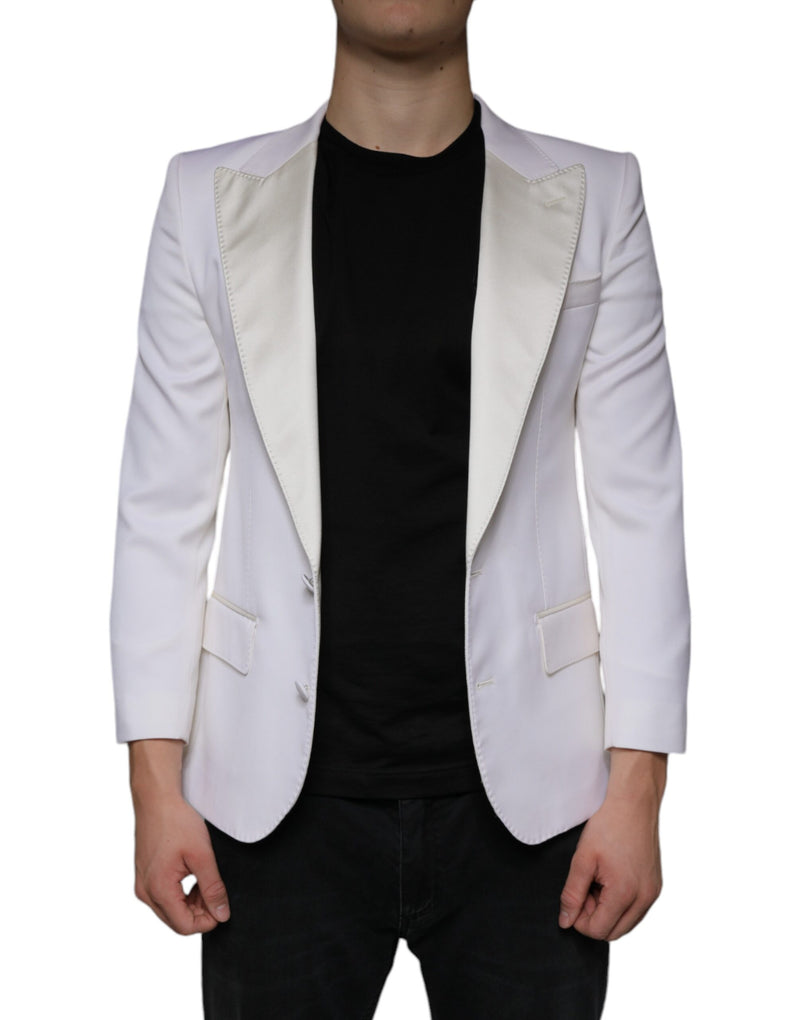 Off White Wool Single Breasted Dress Blazer-Dolce & Gabbana-LabelTerrace.com
