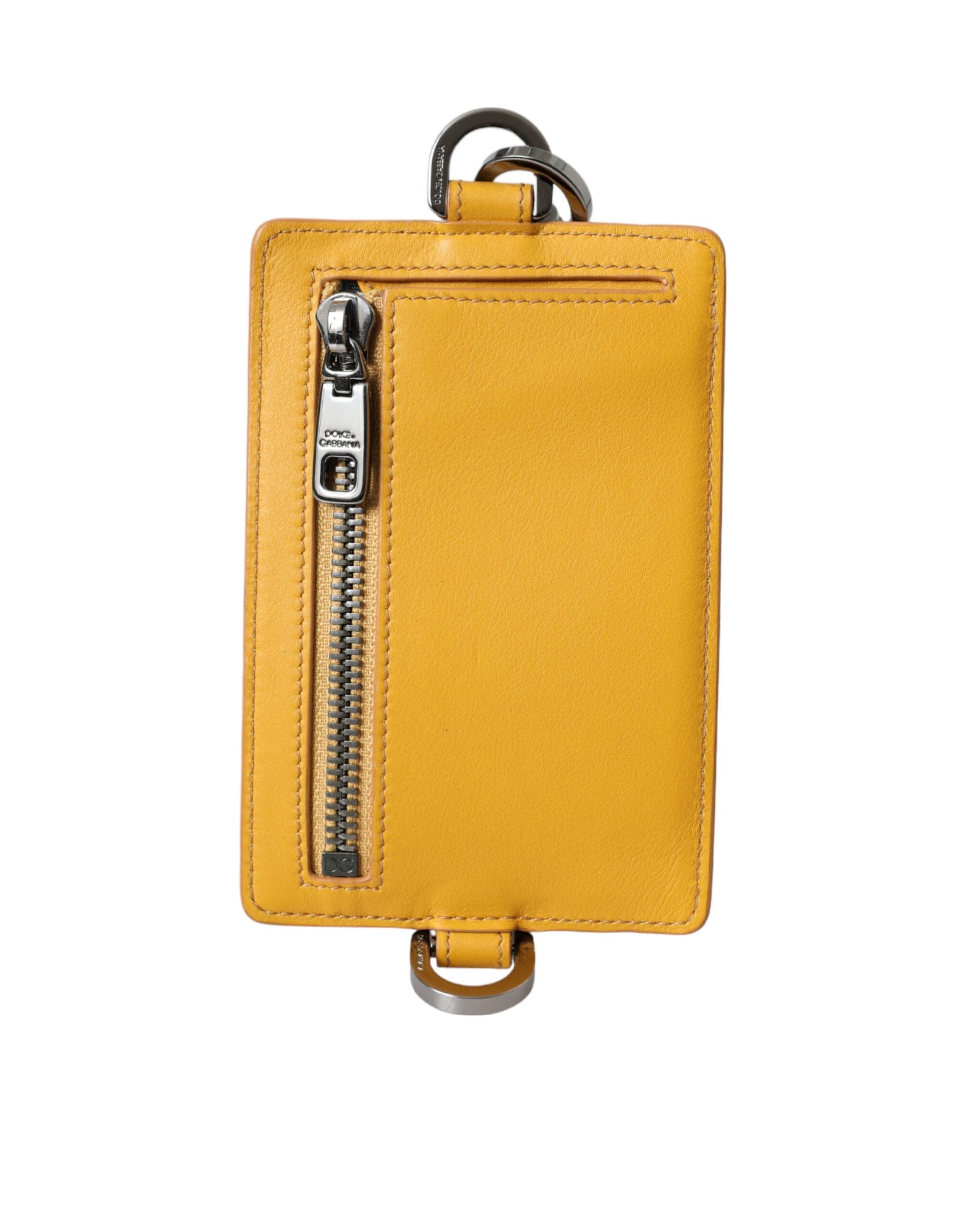 Orange Calf Leather Credit Card Holder Clip On Wallet-Dolce & Gabbana-LabelTerrace.com