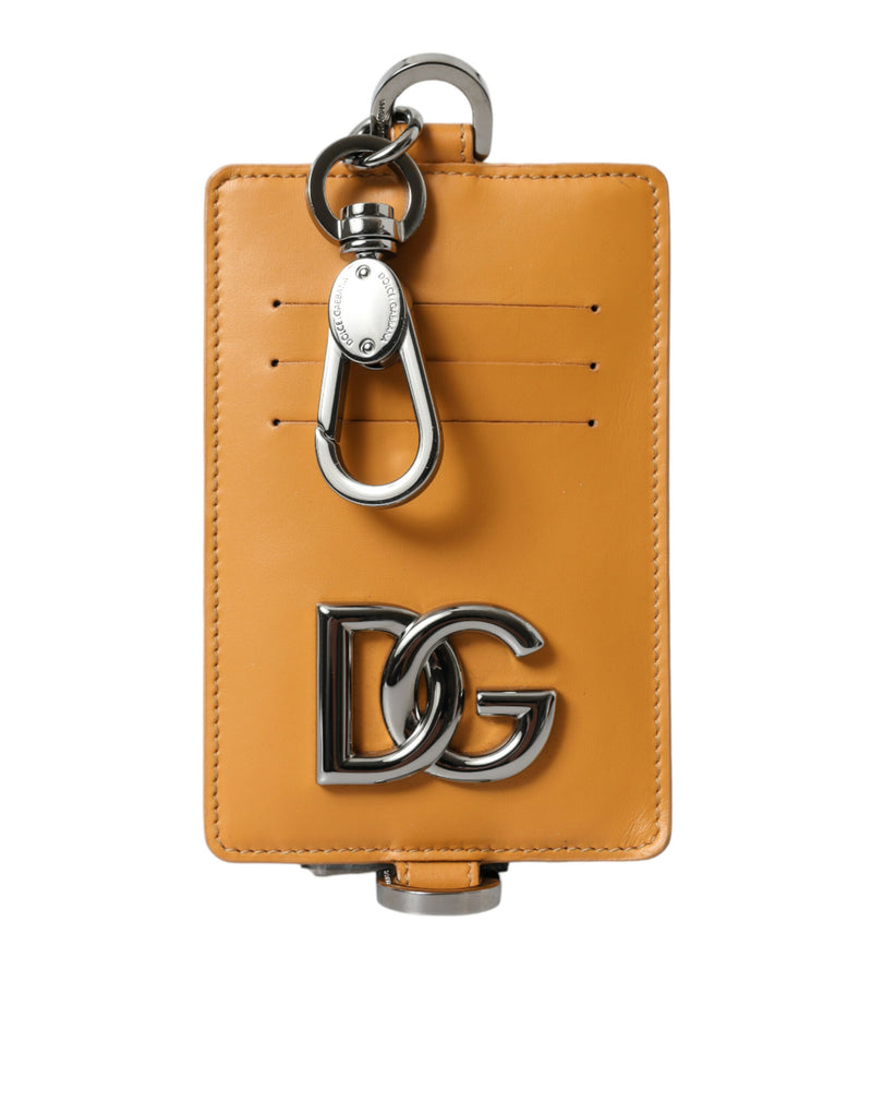 Orange Calf Leather Credit Card Holder Clip On Wallet-Dolce & Gabbana-LabelTerrace.com