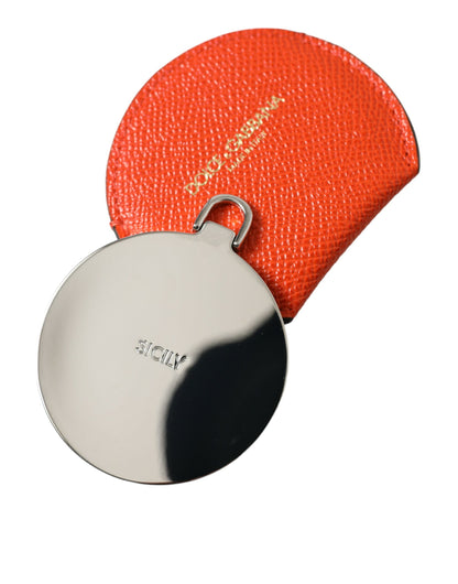Orange Calfskin Leather Round Logo Hand Mirror Holder-Dolce & Gabbana-LabelTerrace.com