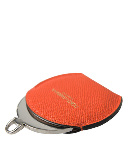 Orange Calfskin Leather Round Logo Hand Mirror Holder-Dolce & Gabbana-LabelTerrace.com