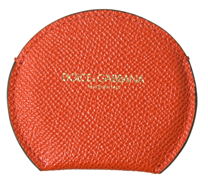 Orange Calfskin Leather Round Logo Hand Mirror Holder-Dolce & Gabbana-LabelTerrace.com