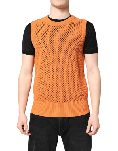 Orange Cashmere Round Neck Sleeveless T-shirt-Dolce & Gabbana-LabelTerrace.com