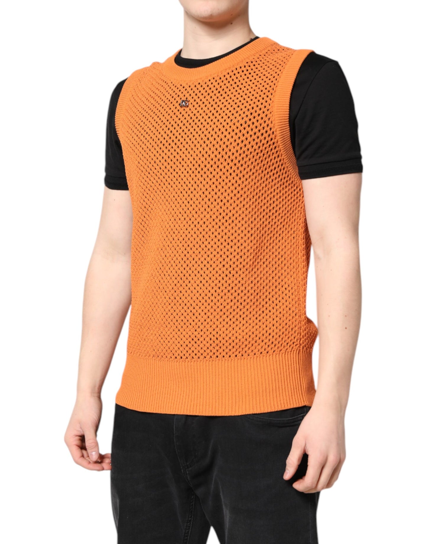 Orange Cashmere Round Neck Sleeveless T-shirt-Dolce & Gabbana-LabelTerrace.com