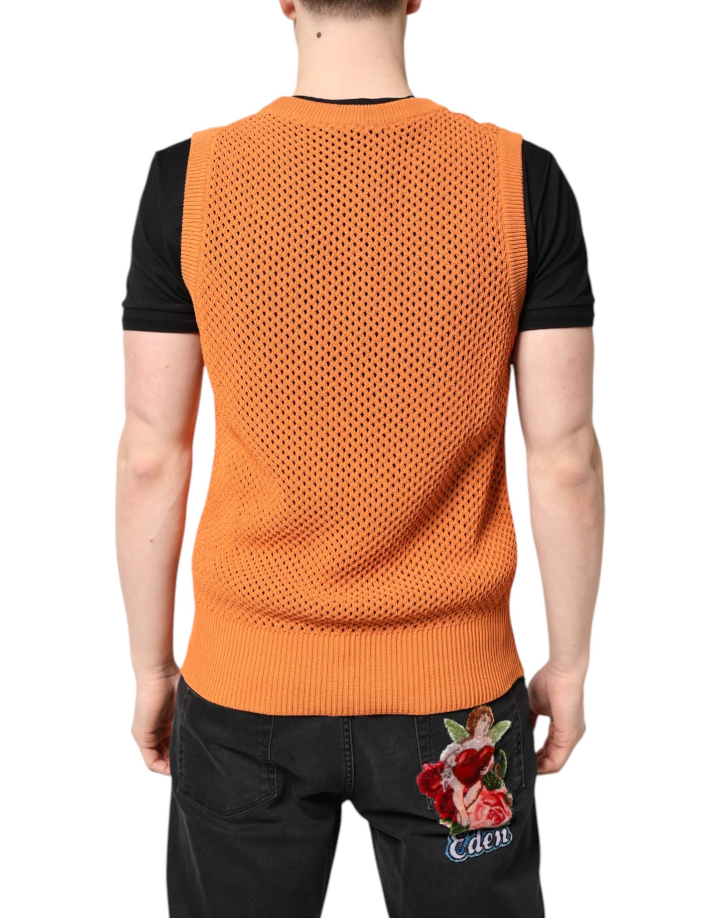 Orange Cashmere Round Neck Sleeveless T-shirt-Dolce & Gabbana-LabelTerrace.com