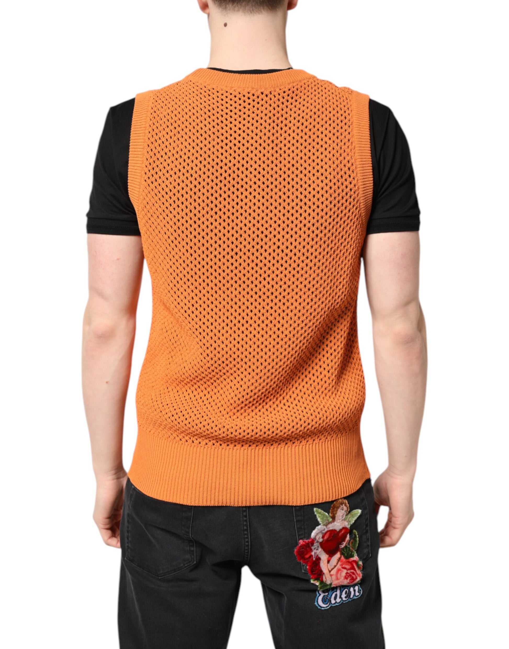 Orange Cashmere Round Neck Sleeveless T-shirt-Dolce & Gabbana-LabelTerrace.com