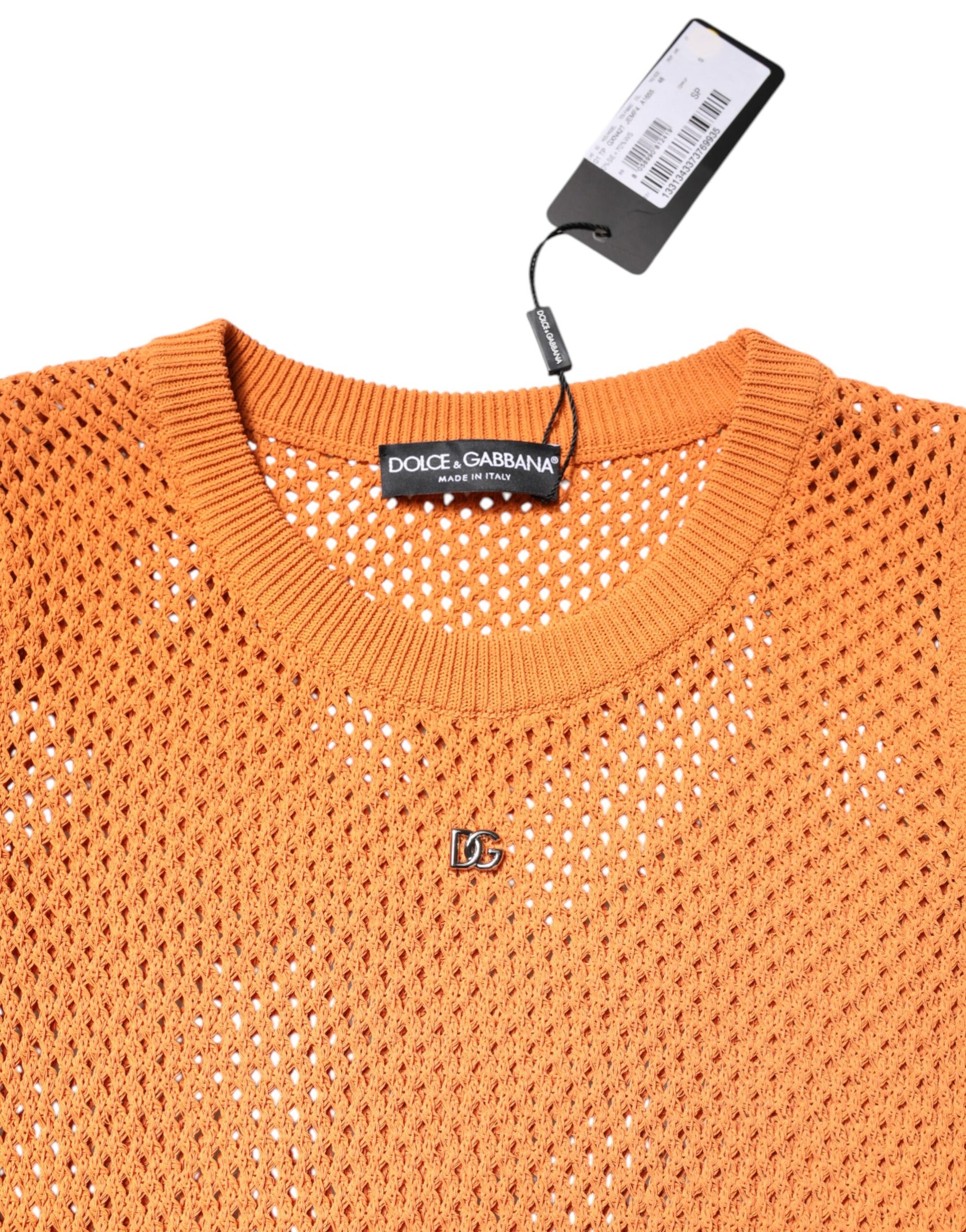 Orange Cashmere Round Neck Sleeveless T-shirt-Dolce & Gabbana-LabelTerrace.com