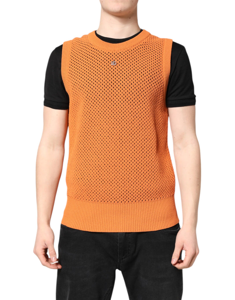Orange Cashmere Round Neck Sleeveless T-shirt-Dolce & Gabbana-LabelTerrace.com