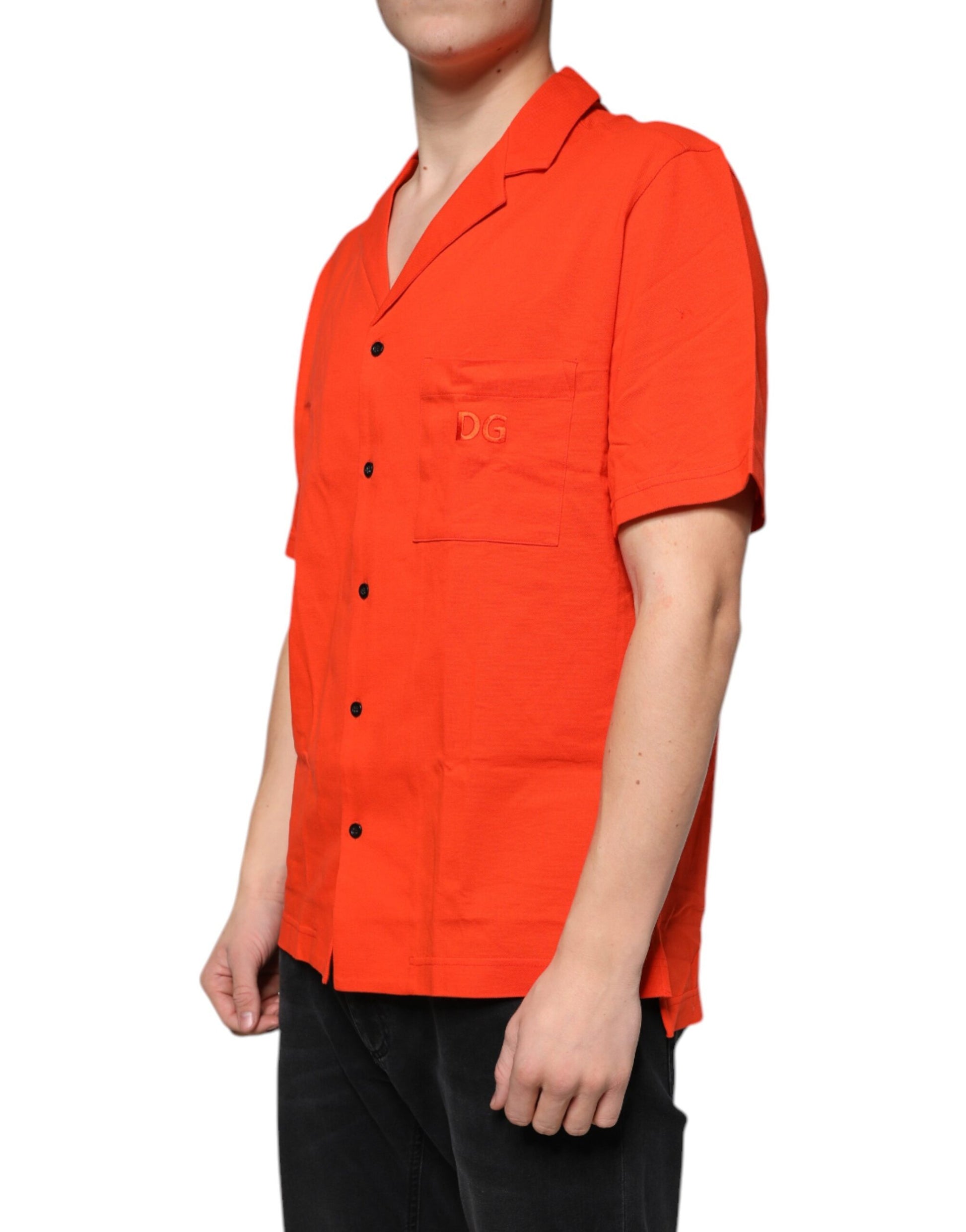 Orange Cotton Button Down Casual Polo Shirt-Dolce & Gabbana-LabelTerrace.com