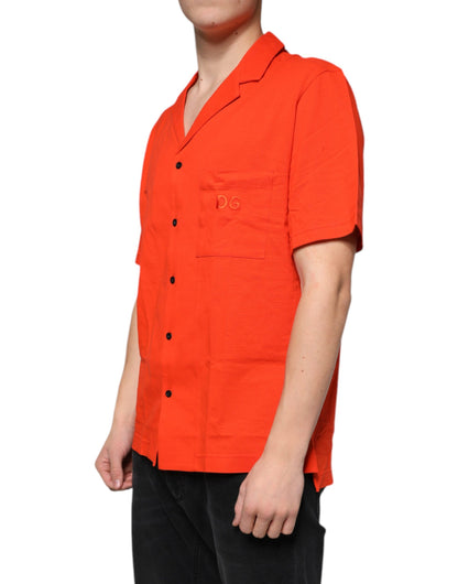 Orange Cotton Button Down Casual Polo Shirt-Dolce & Gabbana-LabelTerrace.com