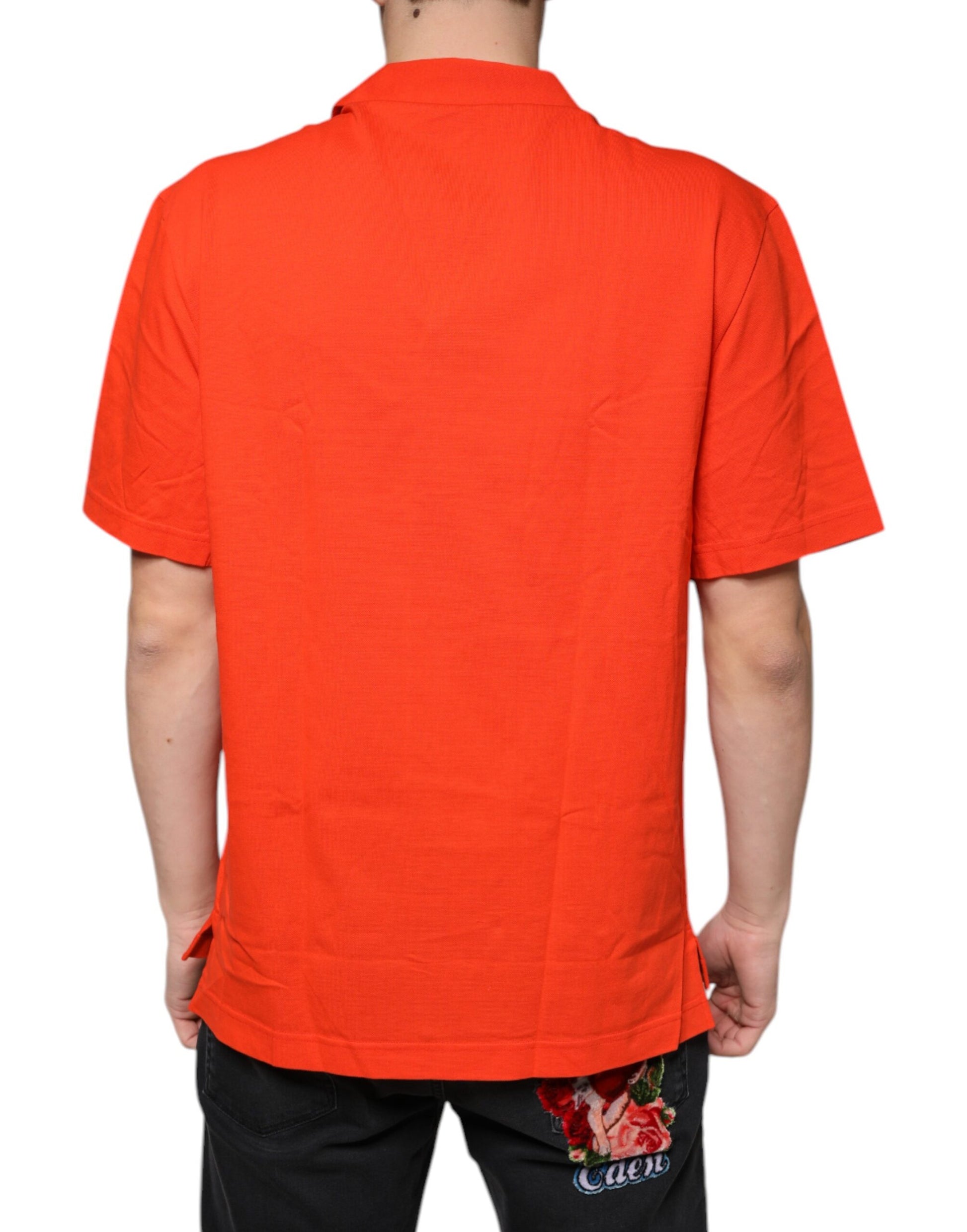 Orange Cotton Button Down Casual Polo Shirt-Dolce & Gabbana-LabelTerrace.com