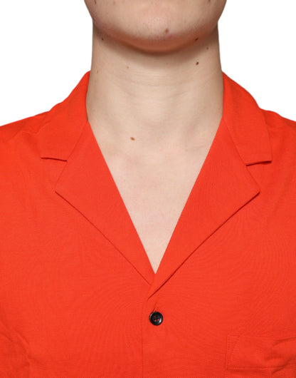Orange Cotton Button Down Casual Polo Shirt-Dolce & Gabbana-LabelTerrace.com