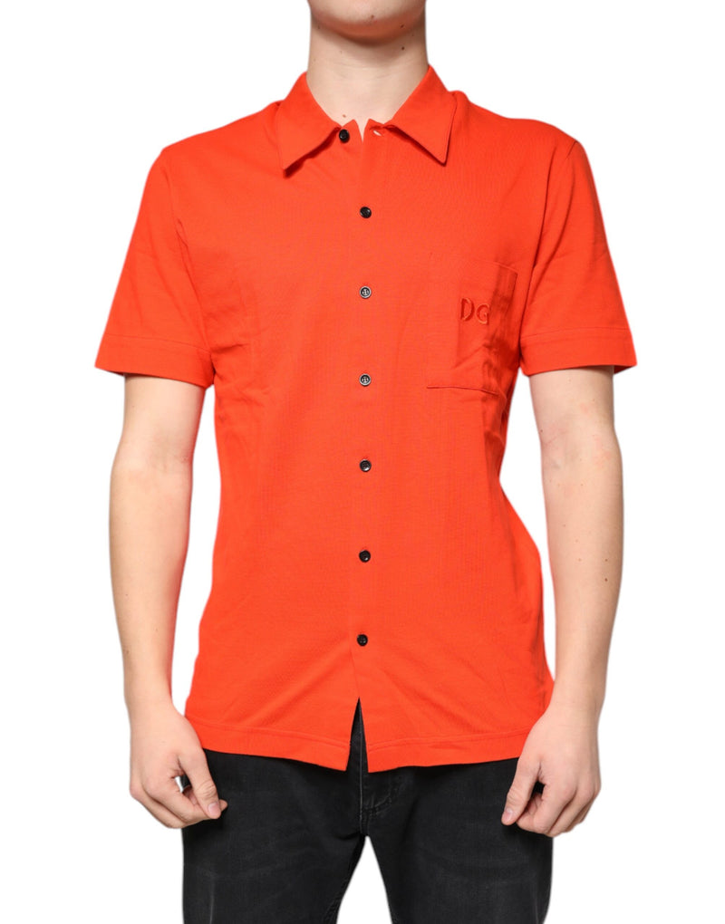 Orange Cotton Button Down Casual Polo Shirt-Dolce & Gabbana-LabelTerrace.com