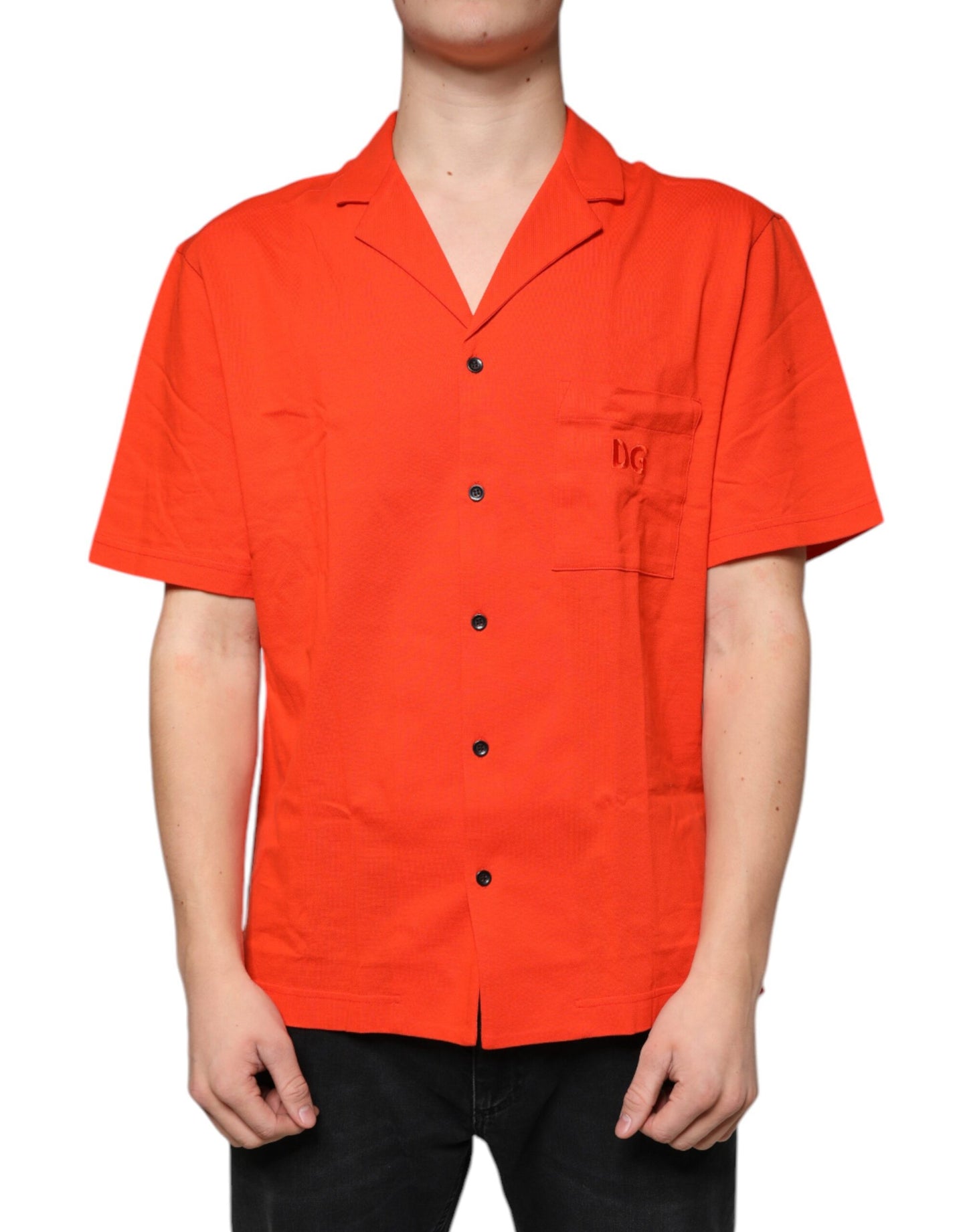 Orange Cotton Button Down Casual Polo Shirt-Dolce & Gabbana-LabelTerrace.com