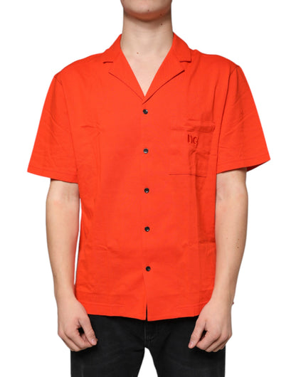 Orange Cotton Button Down Casual Polo Shirt-Dolce & Gabbana-LabelTerrace.com
