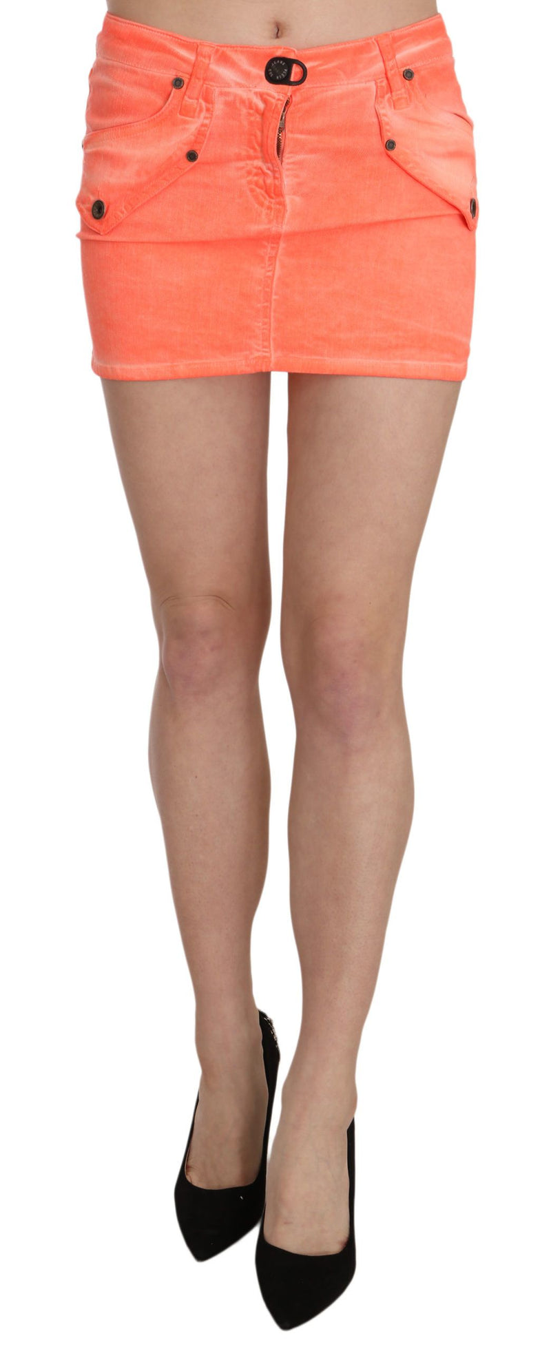 Orange Cotton Stretch Casual Mini Skirt-PLEIN SUD-LabelTerrace.com