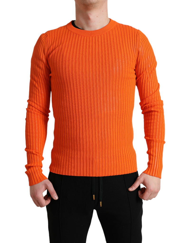 Orange Knitted Crewneck Men Pullover Sweater-Dolce & Gabbana-LabelTerrace.com