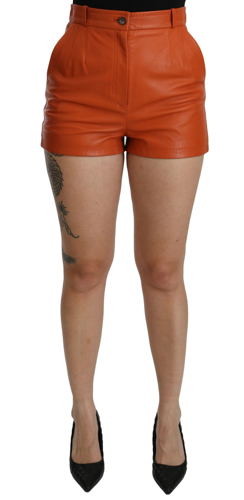 Orange Leather High Waist Hot Pants Shorts-Dolce & Gabbana-LabelTerrace.com