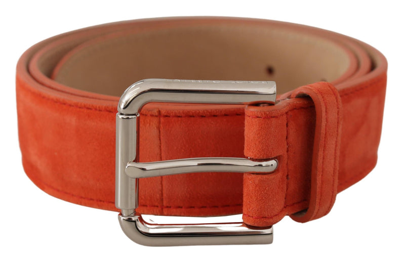 Orange Leather Suede Silver Logo Metal Buckle Belt-Dolce & Gabbana-LabelTerrace.com