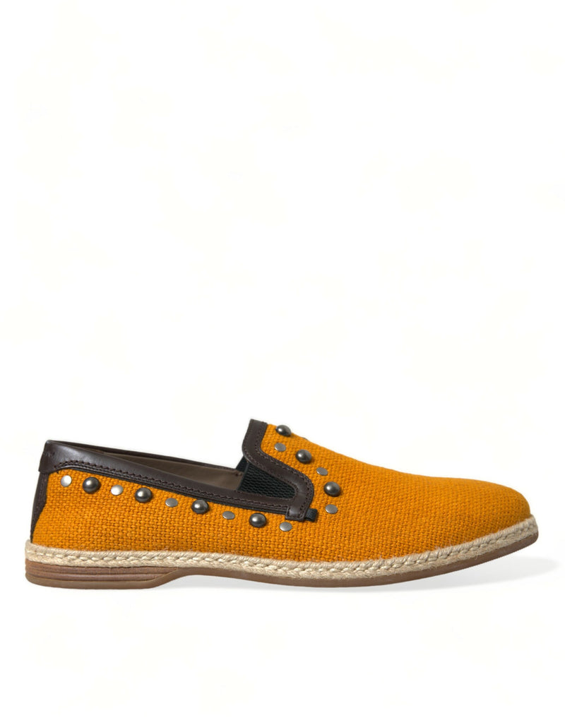 Orange Linen Leather Studded Loafers Shoes-Dolce & Gabbana-LabelTerrace.com