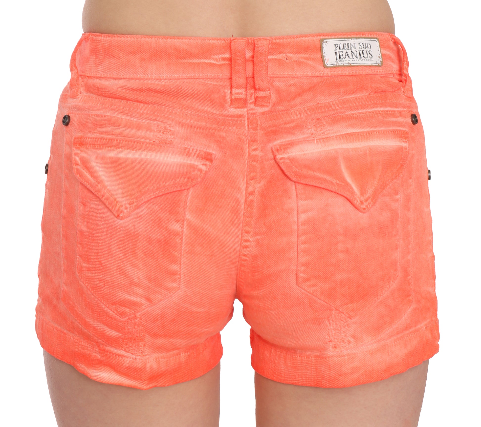 Orange Mid Waist Cotton Denim Mini Shorts