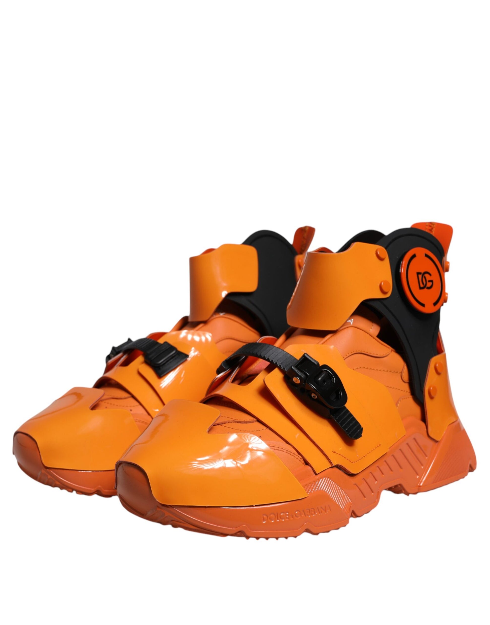 Orange Multi Panel Chunky High Top Sneakers Shoes-Dolce & Gabbana-LabelTerrace.com