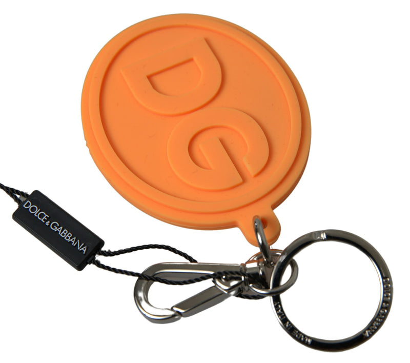 Orange Rubber DG Logo Gold Brass Metal Keychain-Dolce & Gabbana-LabelTerrace.com