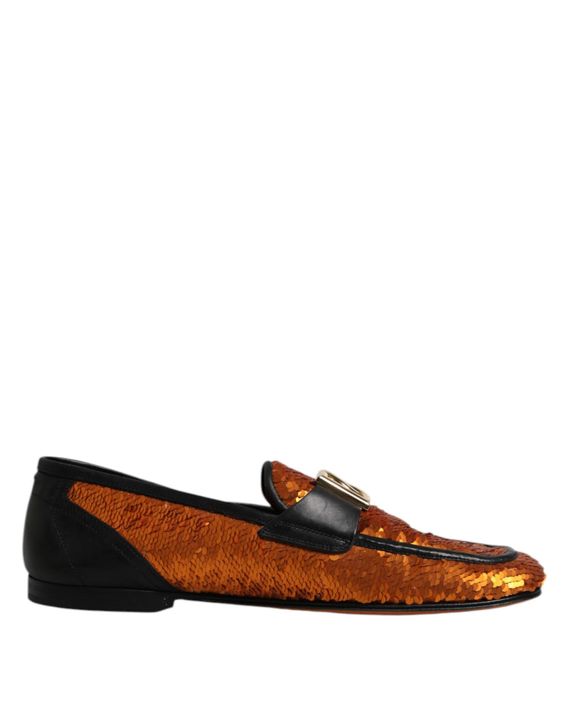 Orange Sequin Embellished Men Loafers Shoes-Dolce & Gabbana-LabelTerrace.com